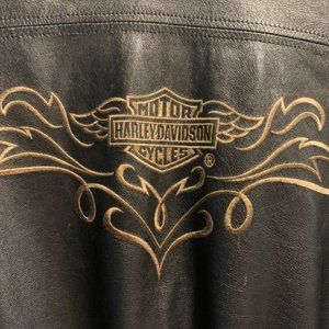 Vintage HARLEY-DAVIDSON black leather womens jacket XL belted